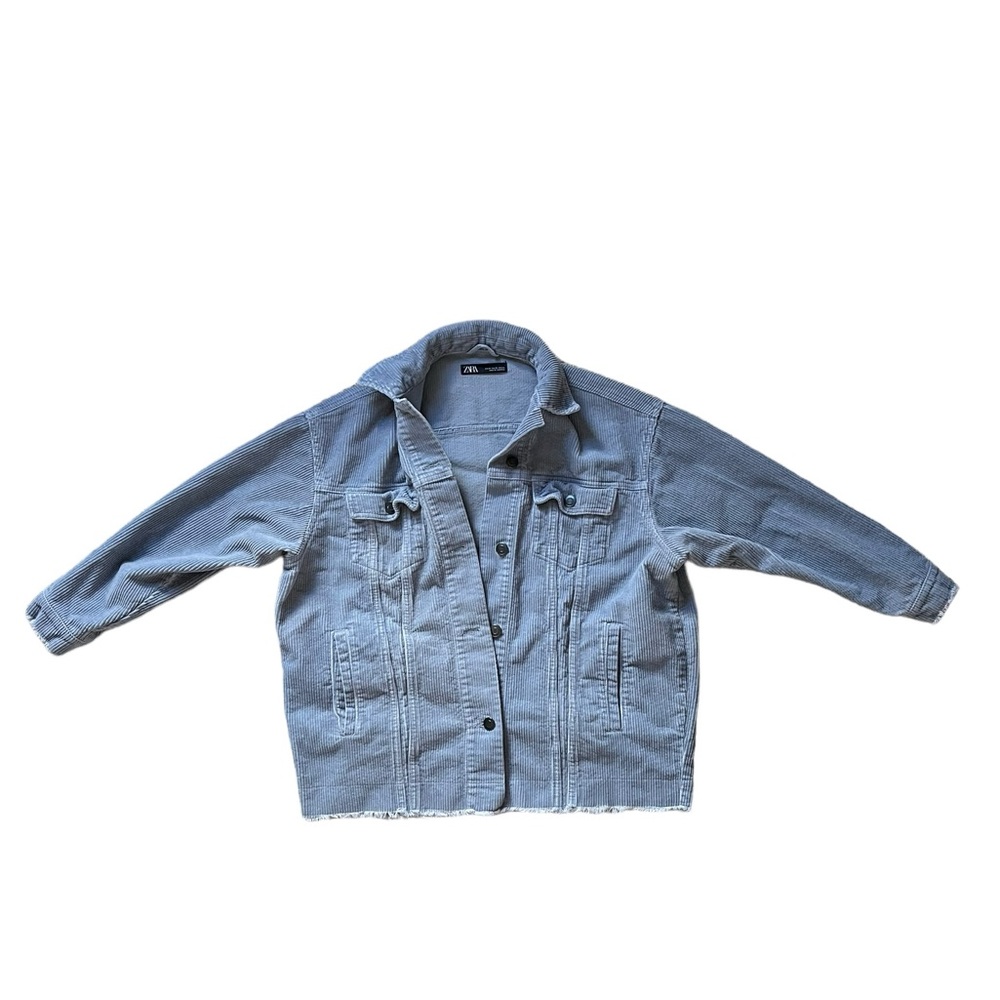 Zara Corduroy Jacket BOXY FIT Women's‎ XS Blue Wt Buttons Collar EXCELLENT Cond✅